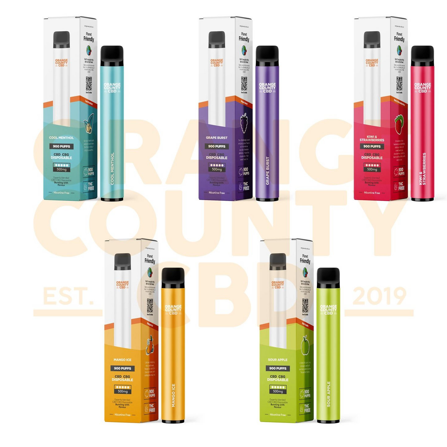 Orange County CBD Disposable Broad Spectrum CBD E-Liquid Pod Vape Kit 500mg (250mg CBD & 250mg CBG) ZERO Nicotine 600-900* Puff