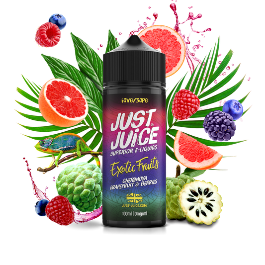 Just Juice 70/30 100ml EXOTIC FRUITS Range Shortfill E-liquid Zero Nic 0mg - CHERIMOYA GRAPEFRUIT & BERRIES