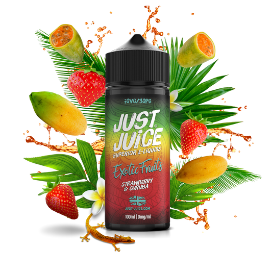 Just Juice 70/30 100ml EXOTIC FRUITS Range Shortfill E-liquid Zero Nic 0mg - STRAWBERRY & CURUBA