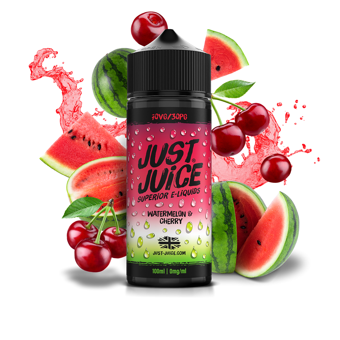 Just Juice 70/30 100ml ICONIC FRUITS Range Shortfill E-liquid Zero Nic 0mg - WATERMELON & CHERRY