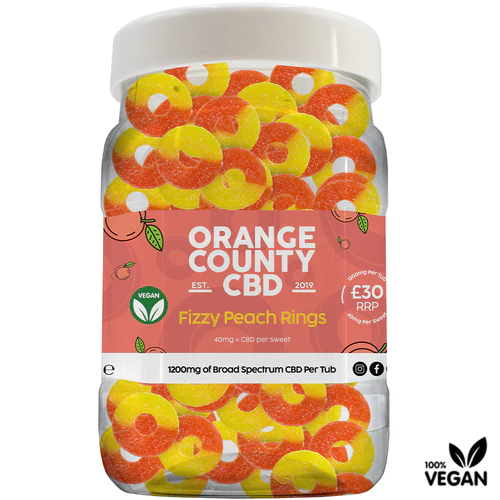 Orange County CBD Gummy Fizzy Peach Rings 400-4800mg Broad Spectrum CBD - Various Strengths