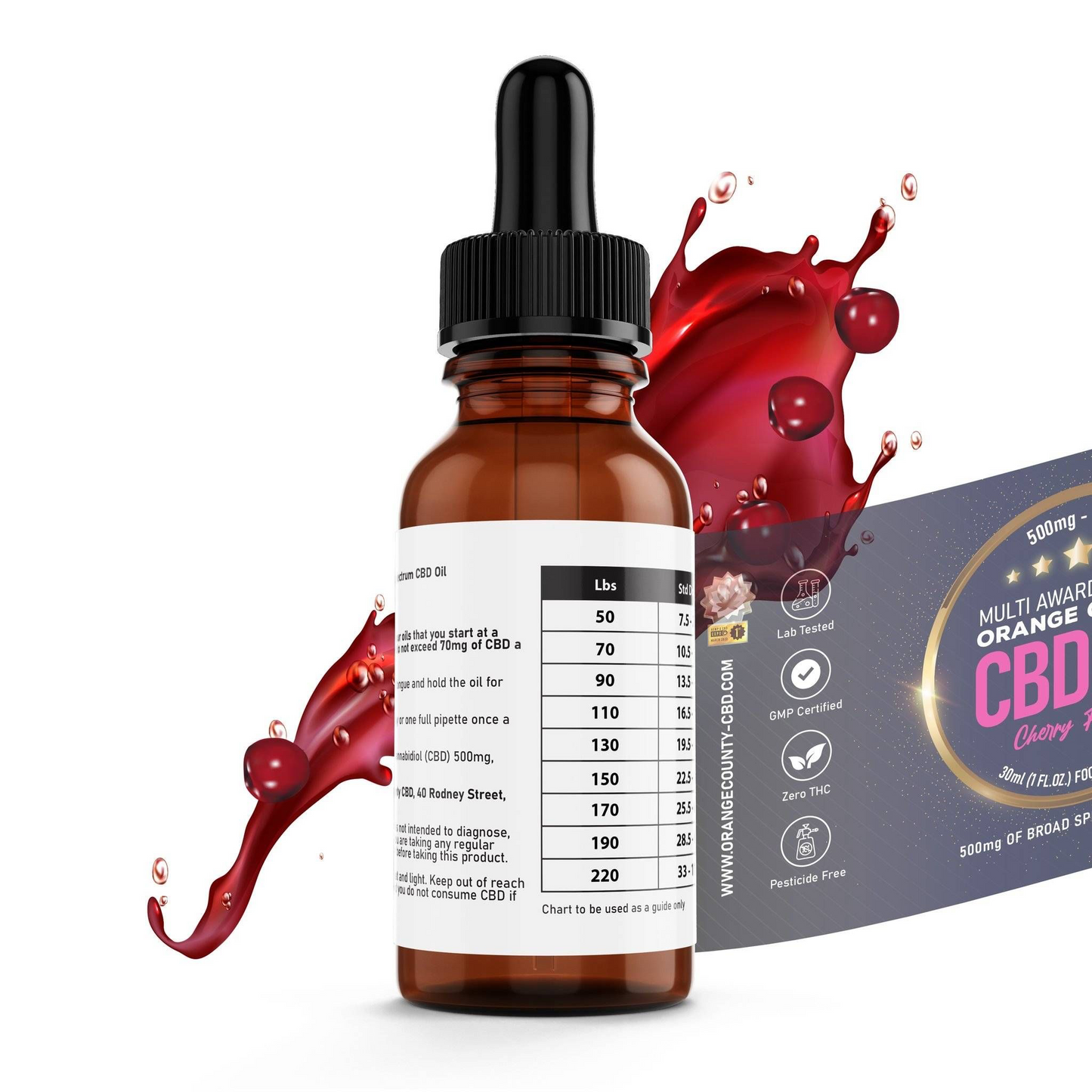 Orange County CBD Broad Spectrum Flavoured CBD Oil Tincture (30ml) - CHERRY