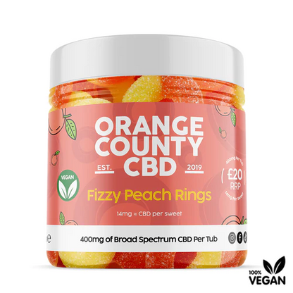 Orange County CBD Gummy Fizzy Peach Rings 400-4800mg Broad Spectrum CBD - Various Strengths