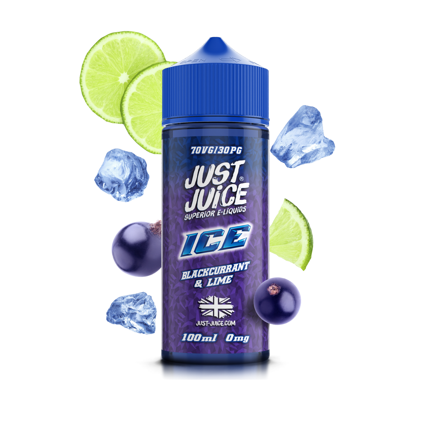 Just Juice 70/30 100ml ICE Range Shortfill E-liquid Zero Nic 0mg - BLACKCURRANT & LIME (ICE)