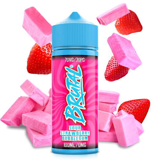 Just Juice 70/30 100ml BRUTAL Range Shortfill E-liquid Zero Nic 0mg - SOUR STRAWBERRY BUBBLEGUM